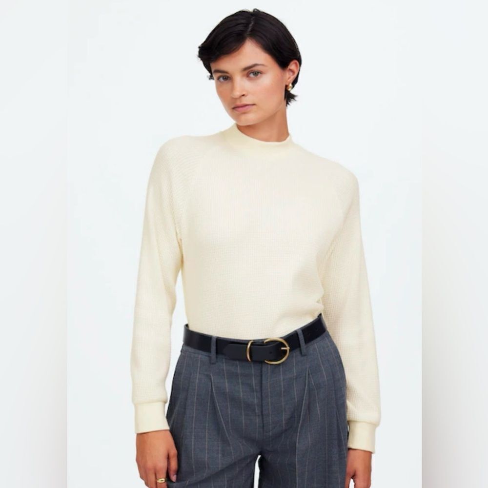 Madewell XL Ivory Waffle Knit Mock Neck Long Sleeve Thermal Top